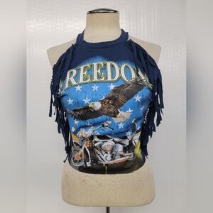 Harley Davidson Fringe Halter Top Upcycled